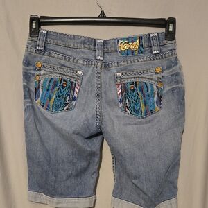 Coogi Australia Low Rise Tapestry Embellished Bermuda Denim Jean Shorts Size 10